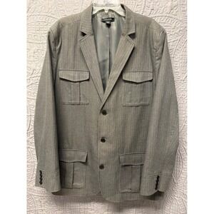 Structure Mens Grey Herringbone Field Jacket Blazer 3-Button XXL Safari Coat